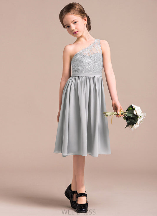 Lace One-Shoulder Junior Bridesmaid Dresses A-Line Knee-Length Chiffon Abbigail