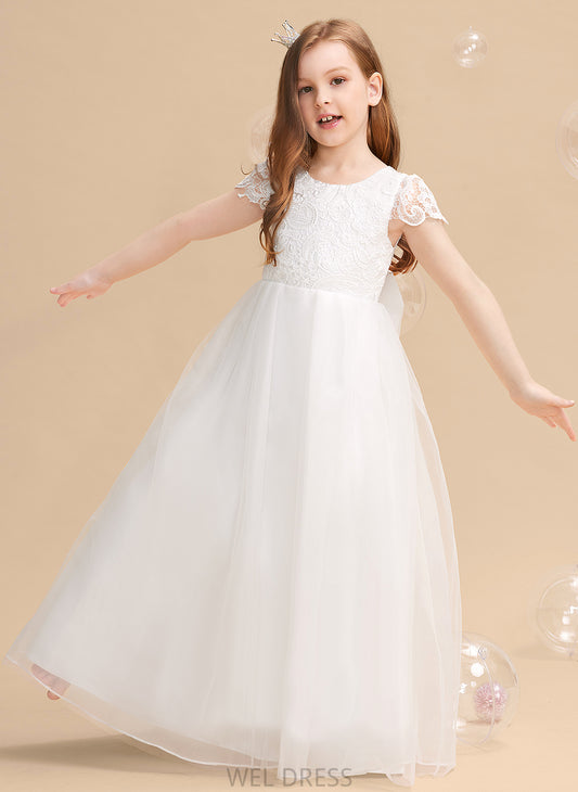 Neck Flower Cristina Short Bow(s) Tulle/Lace Girl Ball-Gown/Princess Flower Girl Dresses Floor-length Scoop - Dress With Sleeves