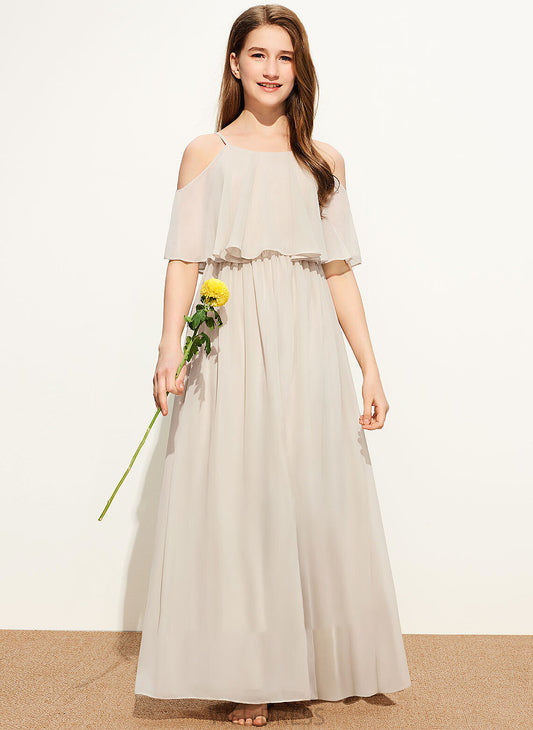 Junior Bridesmaid Dresses Chiffon A-Line Scoop Floor-Length Neck Julianna