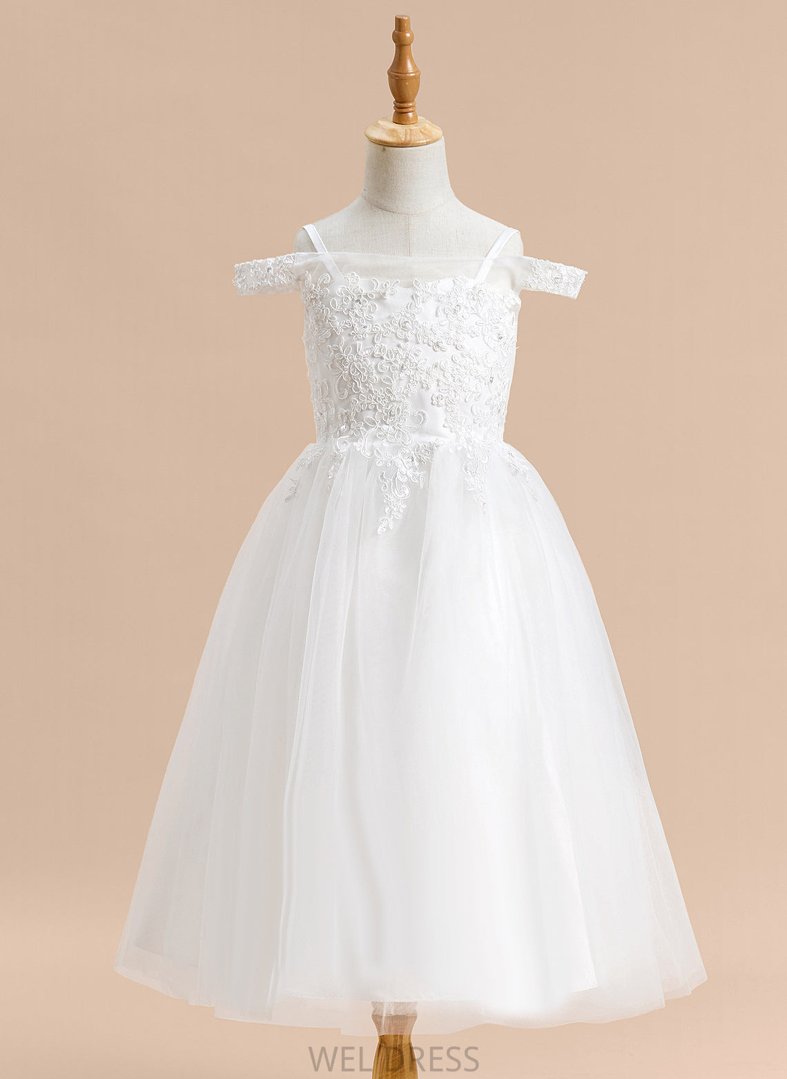 - Cassandra Tulle Lace A-Line Dress Girl Off-the-Shoulder With Tea-length Flower Girl Dresses Flower Sleeveless