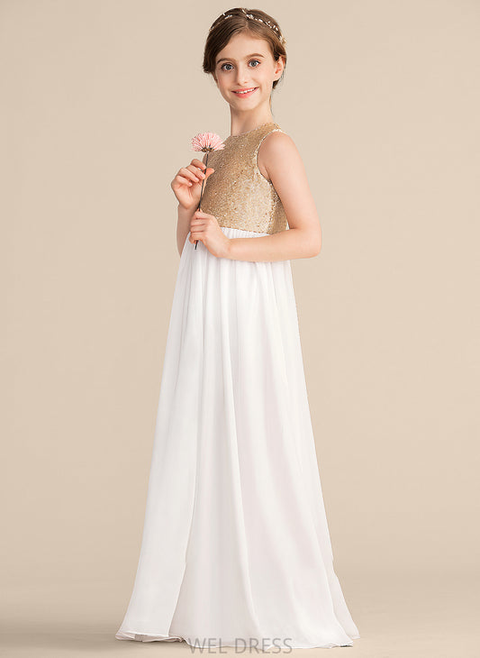 Scoop Chiffon Brielle Floor-Length Junior Bridesmaid Dresses Neck A-Line Sequined