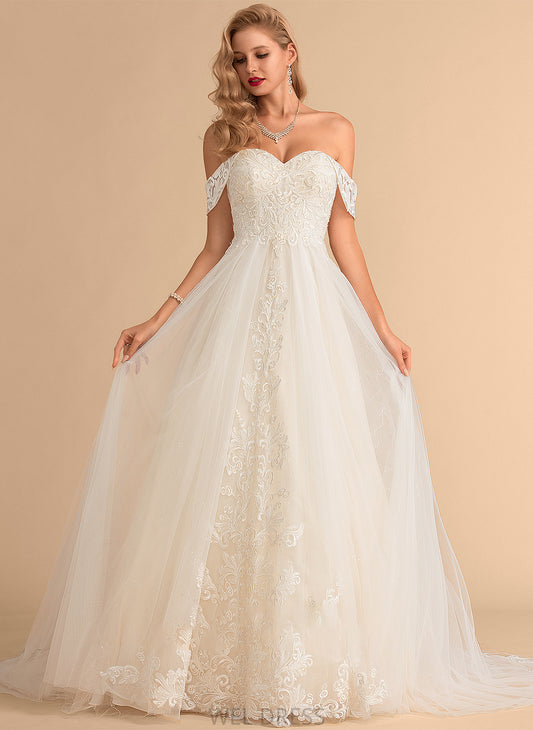 Chapel Tulle With Wedding Dresses Train Dress Sequins Ball-Gown/Princess Londyn Lace Wedding