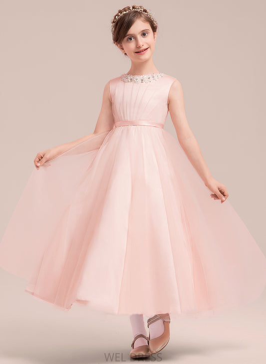 Satin/Tulle Flower With Scoop Flower Girl Dresses Neck Dress Girl Diana Beading/Bow(s) Sleeveless - Ankle-length A-Line/Princess