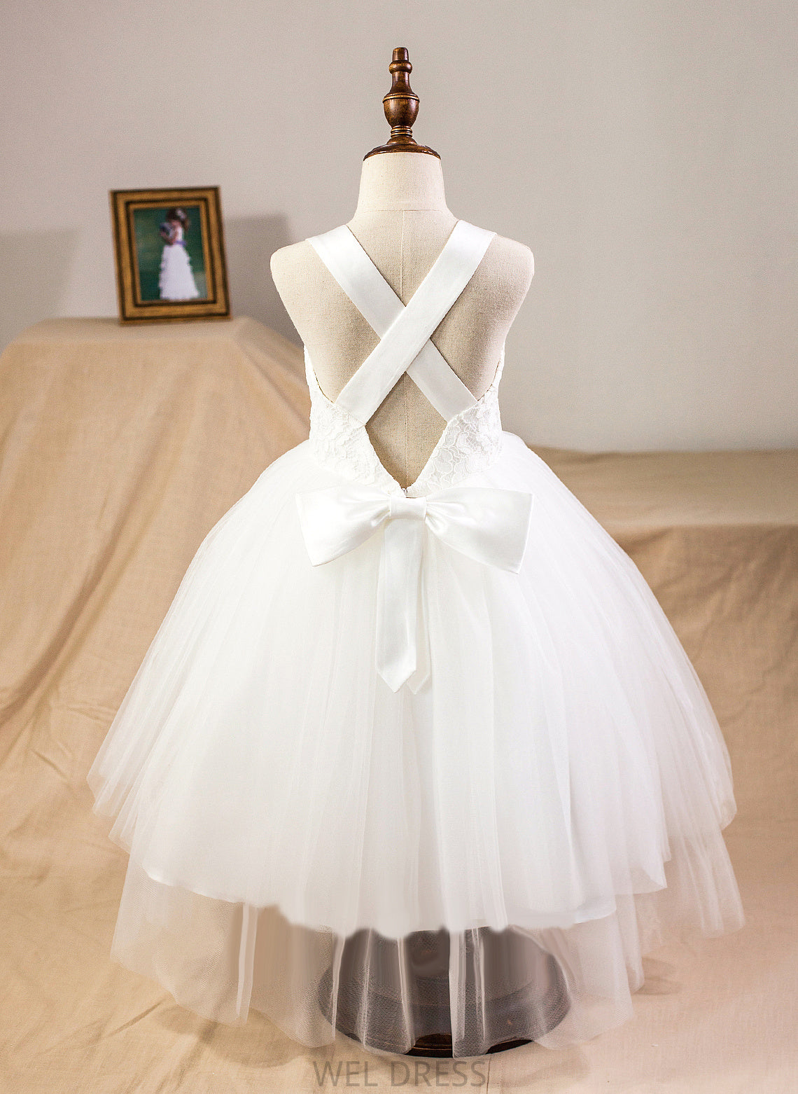 Bow(s) - Flower Dress With Marina Girl Flower Girl Dresses Tea-length Straps Sleeveless Satin/Tulle/Lace Ball-Gown/Princess