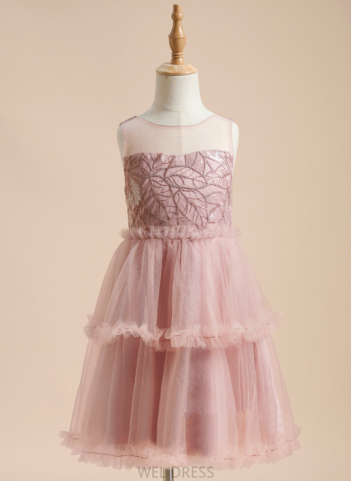 Sleeveless A-Line Abigayle Sequins/Pleated/V - Neck Flower Scoop Girl With Flower Girl Dresses Back Tulle Dress Knee-length