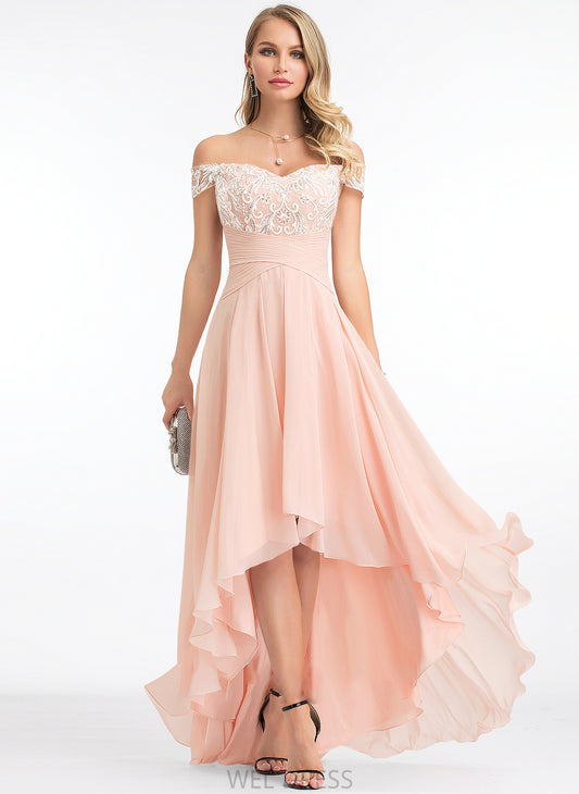 Asymmetrical With Chiffon Dress A-Line Wedding Off-the-Shoulder Perla Wedding Dresses Sequins