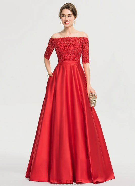 Sequins Floor-Length Ball-Gown/Princess Satin Laila Sweetheart Pockets With Prom Dresses Beading