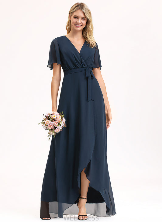 Rayna Prom Dresses Asymmetrical Chiffon With A-Line Bow(s) V-neck