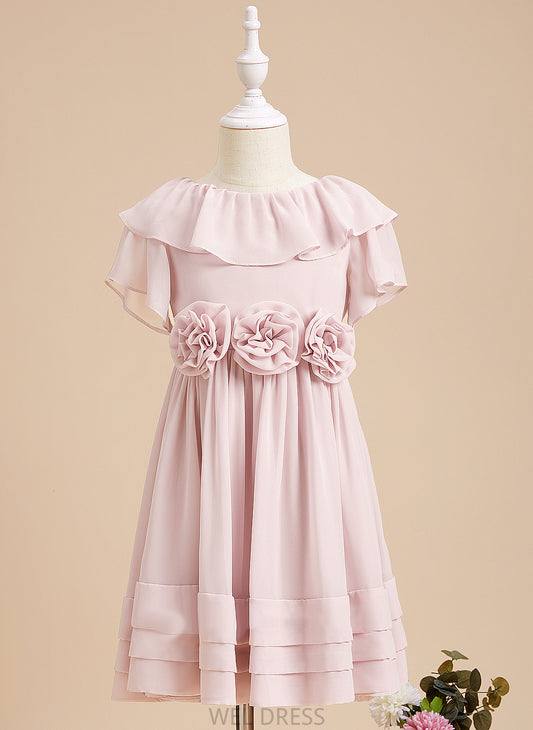 Neck Girl Sleeves Dress Ruffles/Flower(s)/V Short Flower Scoop Flower Girl Dresses With Back A-Line Ashlyn - Chiffon Knee-length