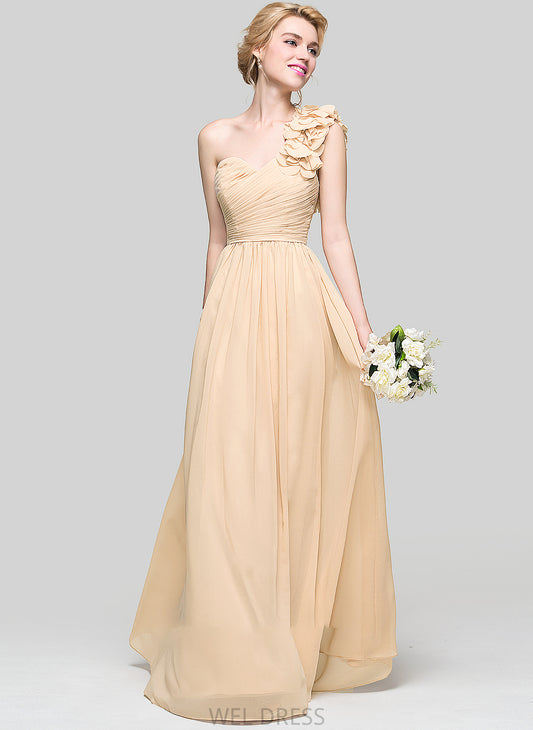 With Chiffon A-Line Floor-Length Prom Dresses Flower(s) Sydney Ruffle One-Shoulder