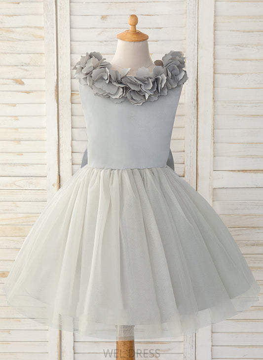 Dress - A-Line Flower Girl Dresses Bow(s) Sienna With Girl Flower Scoop Neck Sleeveless Satin/Tulle Knee-length