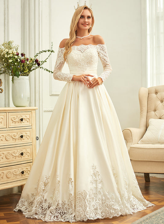 Sweep Train Satin Ball-Gown/Princess Sequins Dress Beading Wedding Faith Wedding Dresses With