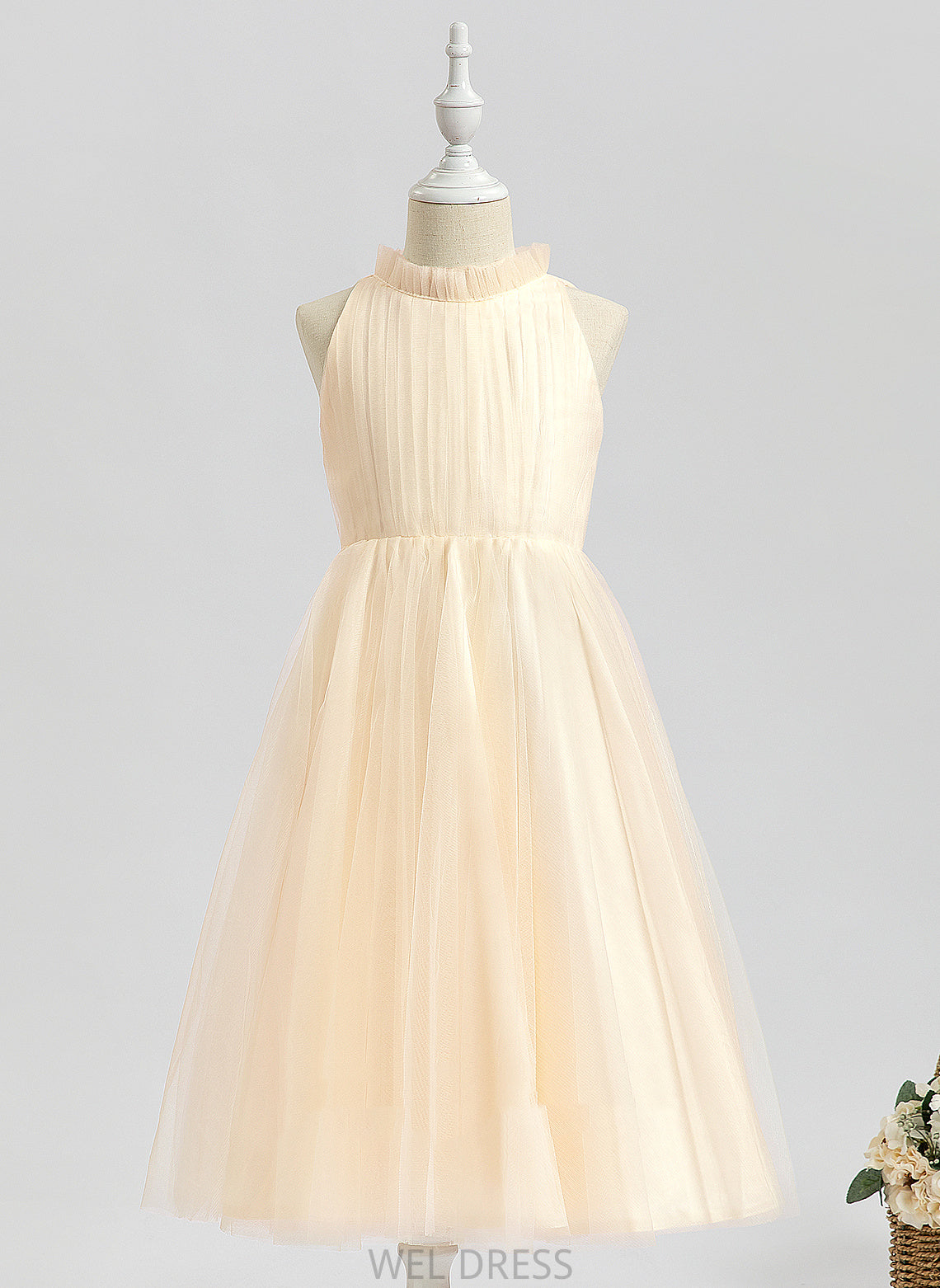 - Flower Neck High A-Line Cheyanne Girl Flower Girl Dresses Sleeveless Tulle Tea-length Dress