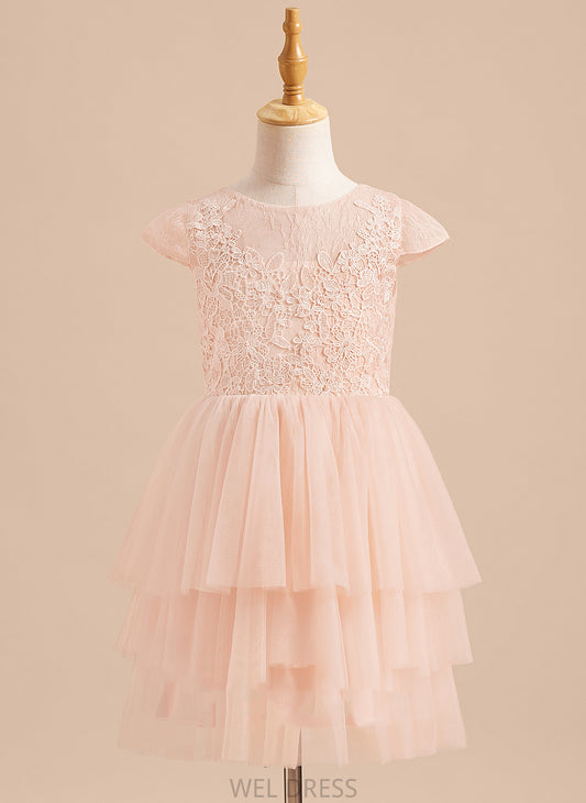 Girl - Dress Flower Girl Dresses Lace/V Back A-Line Short With Neck Tulle Mara Knee-length Scoop Sleeves Flower