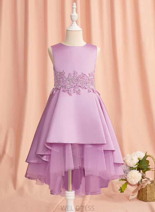 Dress - Satin/Tulle Lace/Beading/Bow(s) Girl Scoop Elianna Asymmetrical Flower Girl Dresses A-Line With Sleeveless Flower Neck