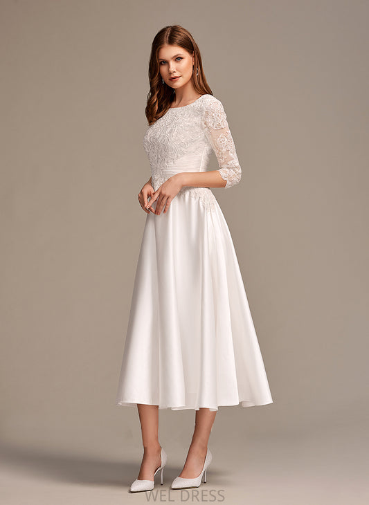 Dress Pockets Jacey Wedding Neck Wedding Dresses With Tea-Length A-Line Scoop