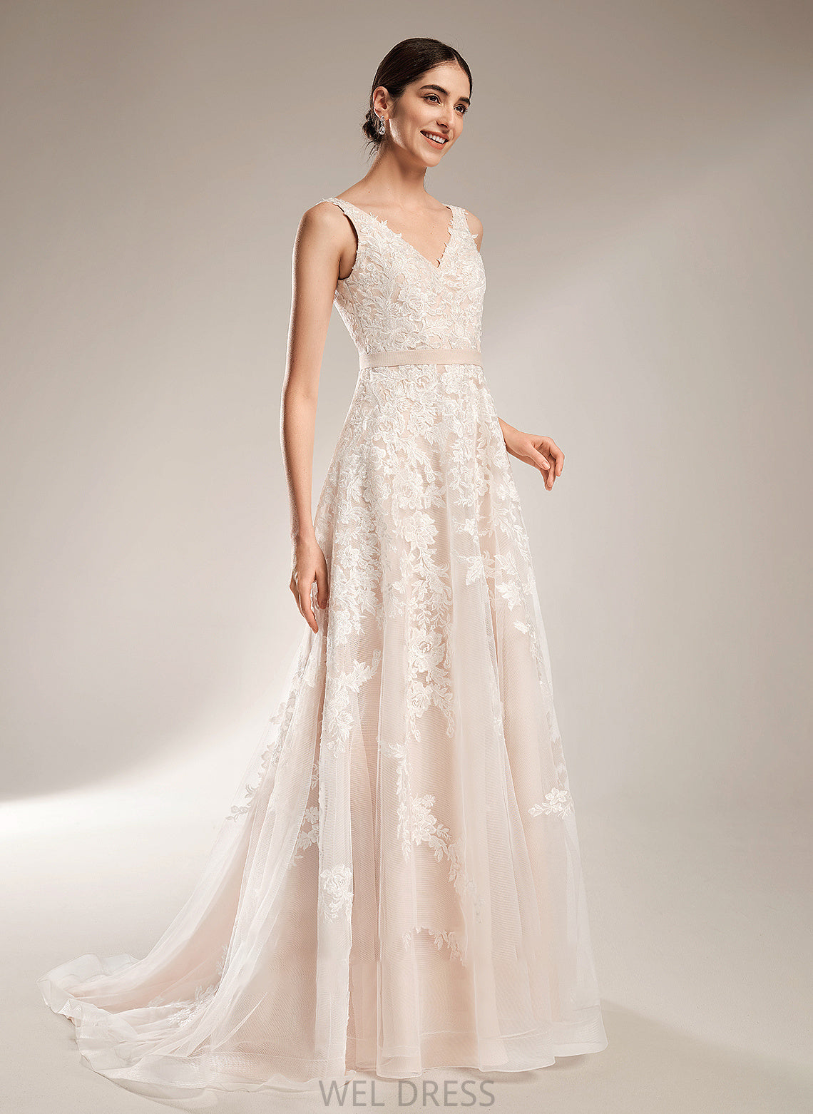 A-Line Court Kyra Wedding Dresses Train Wedding V-neck Dress