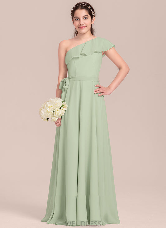 One-Shoulder Cascading Chiffon Junior Bridesmaid Dresses With A-Line Floor-Length Ruffles Eve