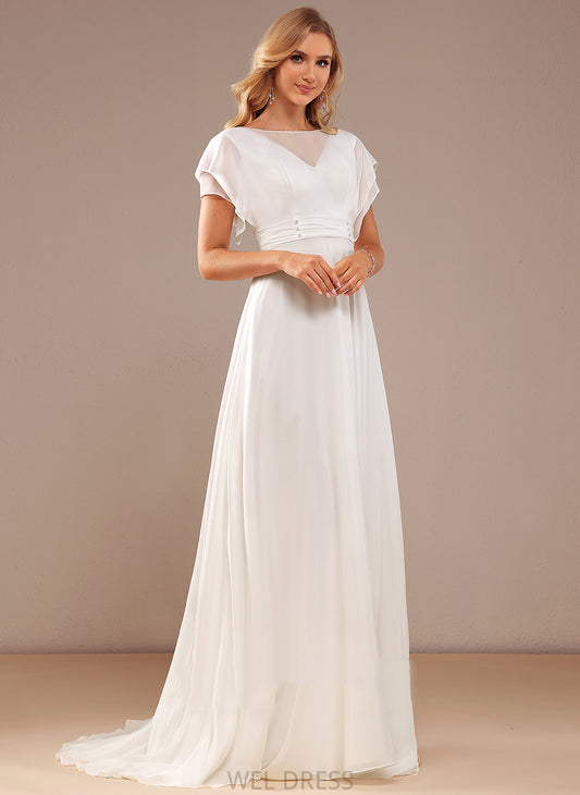 Chiffon Beading Dress Karly Sweep Wedding Dresses Neck A-Line Train Scoop Wedding With