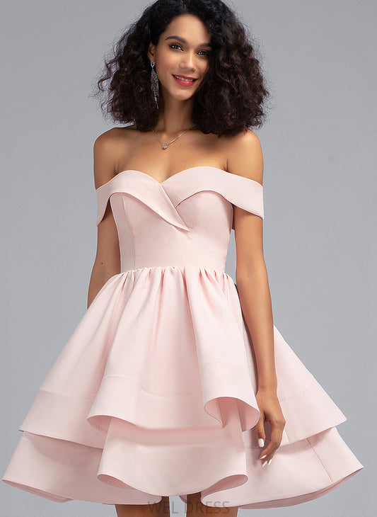 Ruffles Alexis Off-the-Shoulder Stretch A-Line With Short/Mini Crepe Prom Dresses Cascading