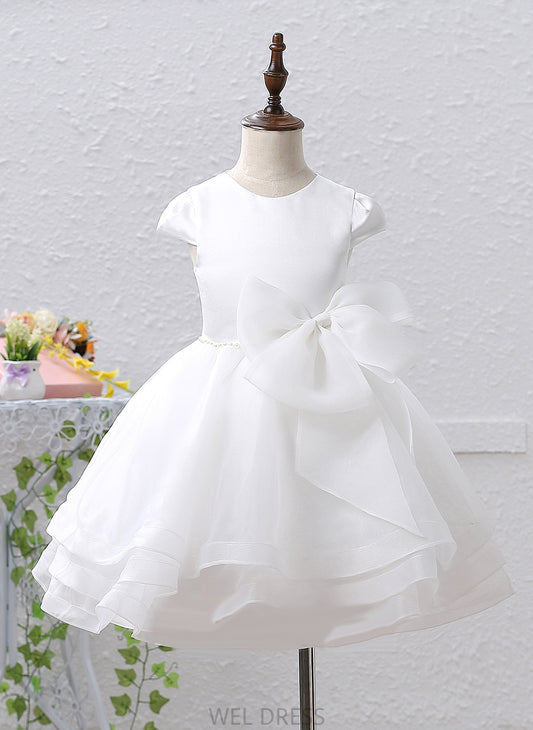 Sleeveless Knee-length A-Line/Princess Beading/Bow(s) Girl Ruby Scoop Dress Organza/Satin With - Flower Girl Dresses Flower Neck