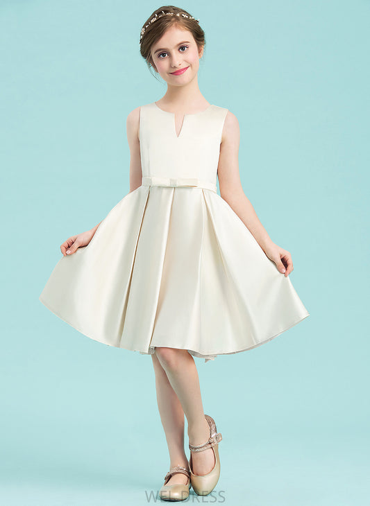 Junior Bridesmaid Dresses With Neck A-Line Yaritza Knee-Length Scoop Satin Bow(s)