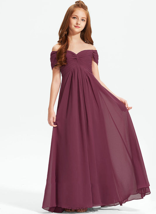 Junior Bridesmaid Dresses Floor-Length With A-Line Off-the-Shoulder Rachel Chiffon Ruffle