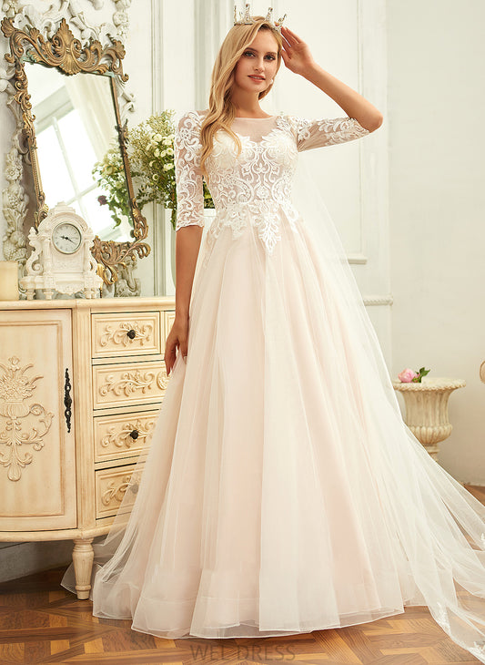 Scoop Lace Sweep Wedding Ball-Gown/Princess Keyla Neck Train Tulle Wedding Dresses Dress