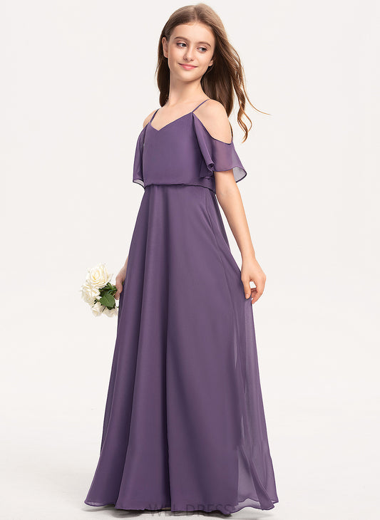 A-Line Junior Bridesmaid Dresses V-neck Floor-Length Chiffon Alana