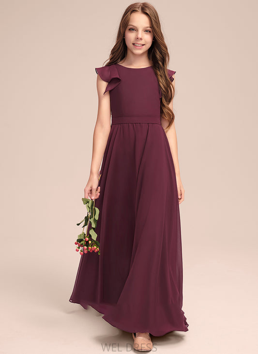 Scoop Ruffles Floor-Length Chiffon With Lina Junior Bridesmaid Dresses Neck Cascading A-Line