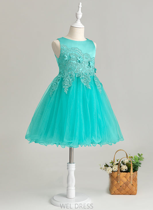 Sleeveless Girl Neck Flower Girl Dresses Knee-length With Dress Flower(s) - Satin/Tulle/Lace Flower Lilian A-Line Scoop