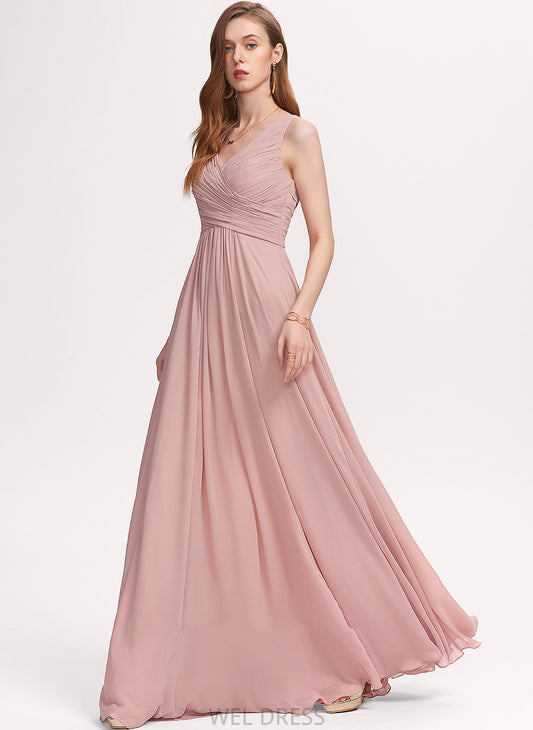 V-neck Dominique Prom Dresses Chiffon A-Line With Floor-Length Ruffle