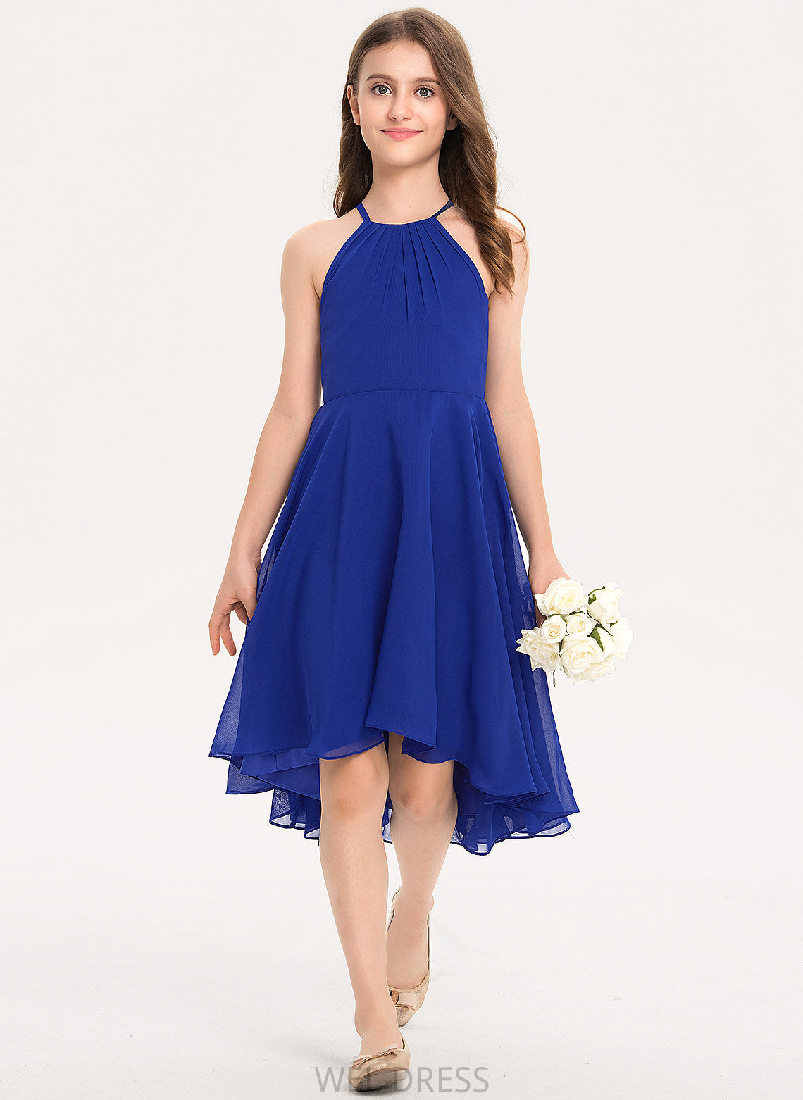 Asymmetrical A-Line Junior Bridesmaid Dresses Ruffle Chiffon Siena Scoop With Neck