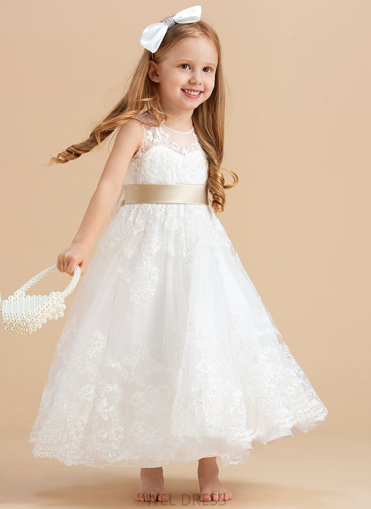 Sleeveless Flower With Sash/Bow(s) Ankle-length - Dress Flower Girl Dresses Satin/Tulle/Lace A-Line/Princess Yuliana Neck Girl Scoop