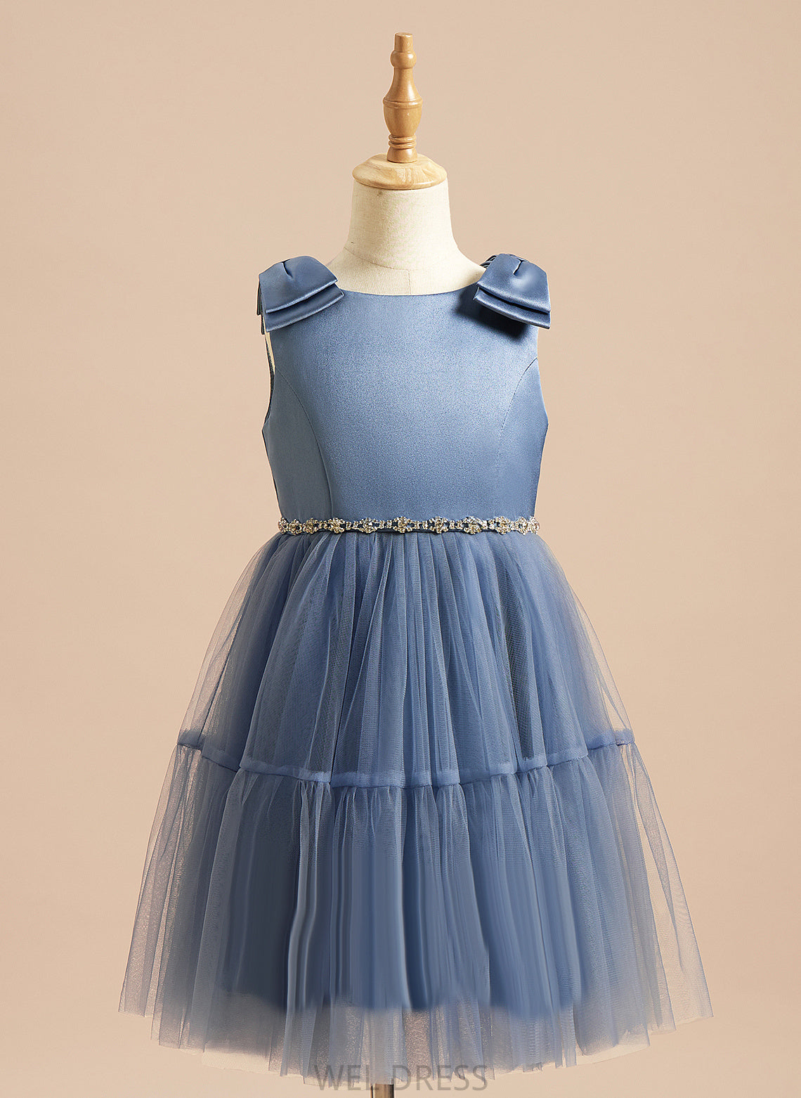 - Sleeveless Flower A-Line Beading/Bow(s) With Girl Flower Girl Dresses Knee-length Kaitlin Neck Satin/Tulle Scoop Dress