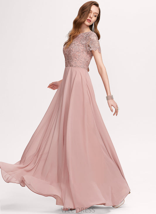 Scoop Sequins Floor-Length Prom Dresses With A-Line Chiffon Neck Hayley