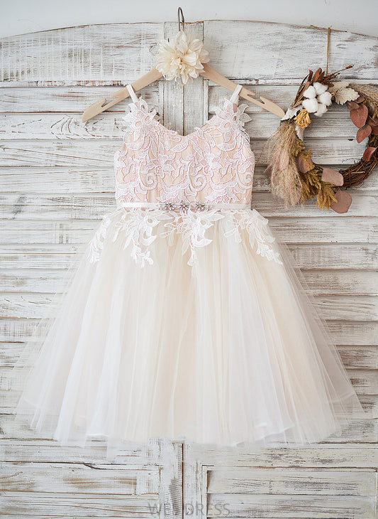 Tulle/Lace Knee-length Sleeveless Girl Straps A-Line Flower - Mignon Dress Flower Girl Dresses