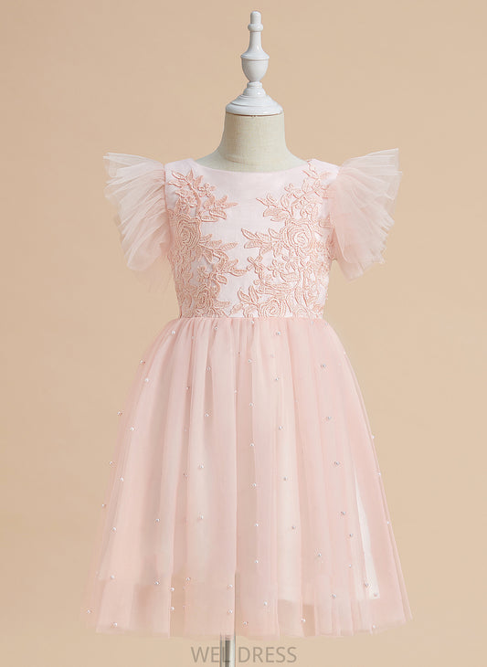 With Neck Dress Sleeveless Satin/Tulle Flower Girl Dresses Girl Knee-length Flower Mckenna Lace - A-Line Scoop