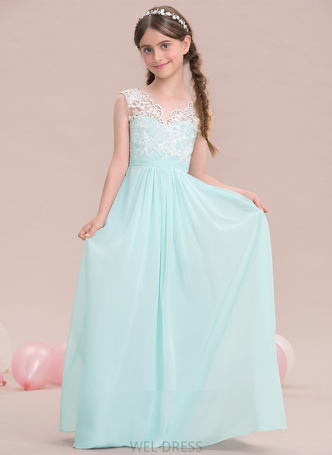 A-Line Junior Bridesmaid Dresses Chiffon V-neck Dylan Floor-Length