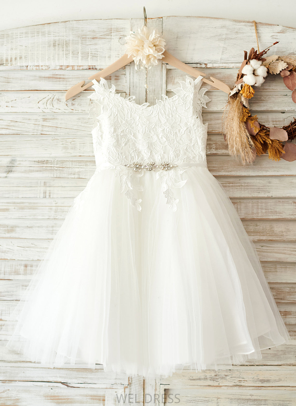 Straps - Dress Rhinestone A-Line Girl Flower Girl Dresses Knee-length Tulle/Lace Mina With Sleeveless Flower