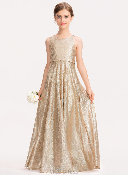 Floor-Length Eliza A-Line Junior Bridesmaid Dresses Scoop Neck Sequined