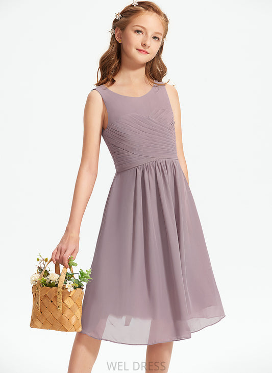 Knee-Length With Paityn Junior Bridesmaid Dresses Ruffle A-Line Scoop Chiffon Neck