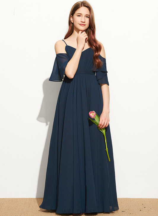 A-Line Campbell Chiffon Off-the-Shoulder With Ruffle Junior Bridesmaid Dresses Floor-Length