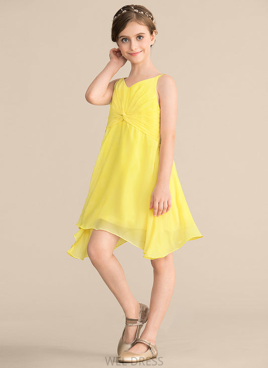 With Ruffle Junior Bridesmaid Dresses V-neck Nayeli A-Line Chiffon Knee-Length