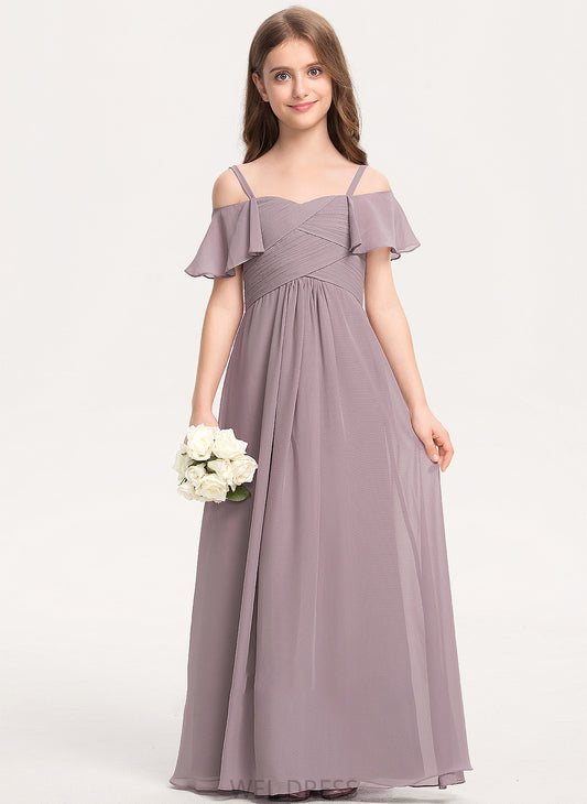 A-Line Junior Bridesmaid Dresses Floor-Length Ruffle With Chiffon Off-the-Shoulder Campbell