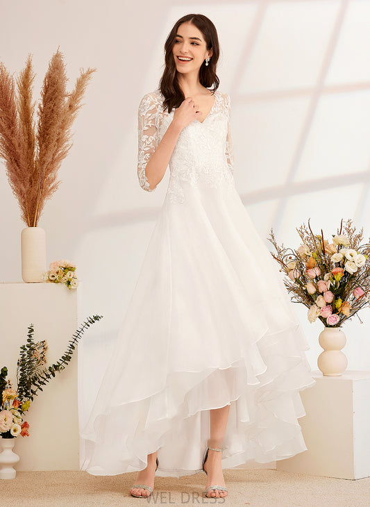 Asymmetrical Dress Wedding Sequins With A-Line Wedding Dresses Beading V-neck Laila