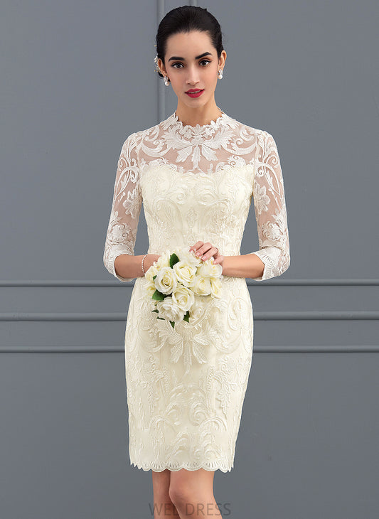 Sheath/Column High Dress Knee-Length Lace Wedding Neck Wedding Dresses Elise