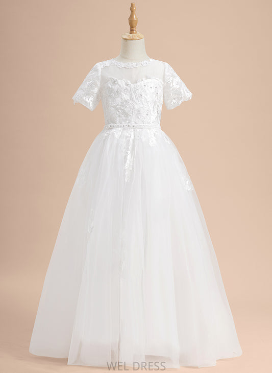 Neck Flower Tulle Girl Ball-Gown/Princess Christina With Flower Girl Dresses Floor-length Lace/Beading/Sequins Sleeves - Short Dress Scoop