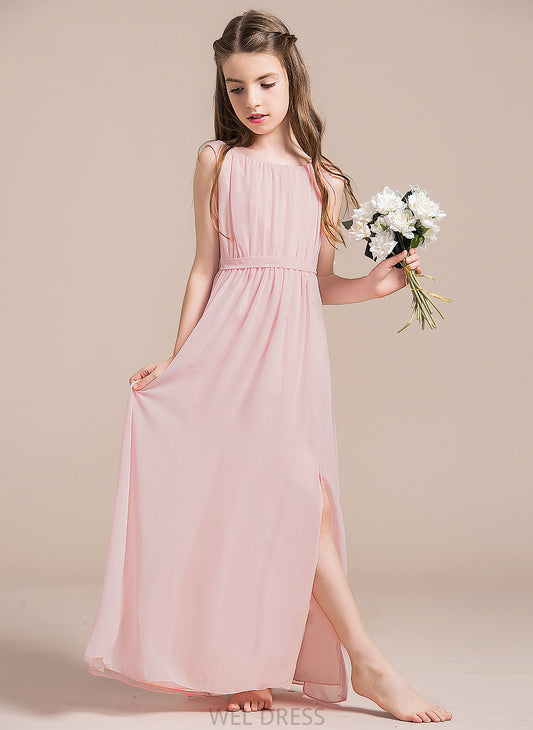 Chiffon Ruffle Junior Bridesmaid Dresses Joan Neck With Front Split Scoop A-Line Floor-Length