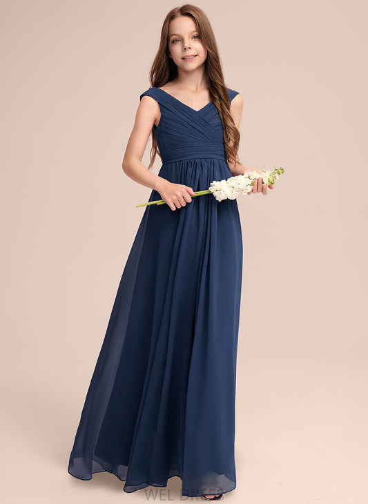 Chiffon Off-the-Shoulder With Dania A-Line Ruffles Junior Bridesmaid Dresses Floor-Length